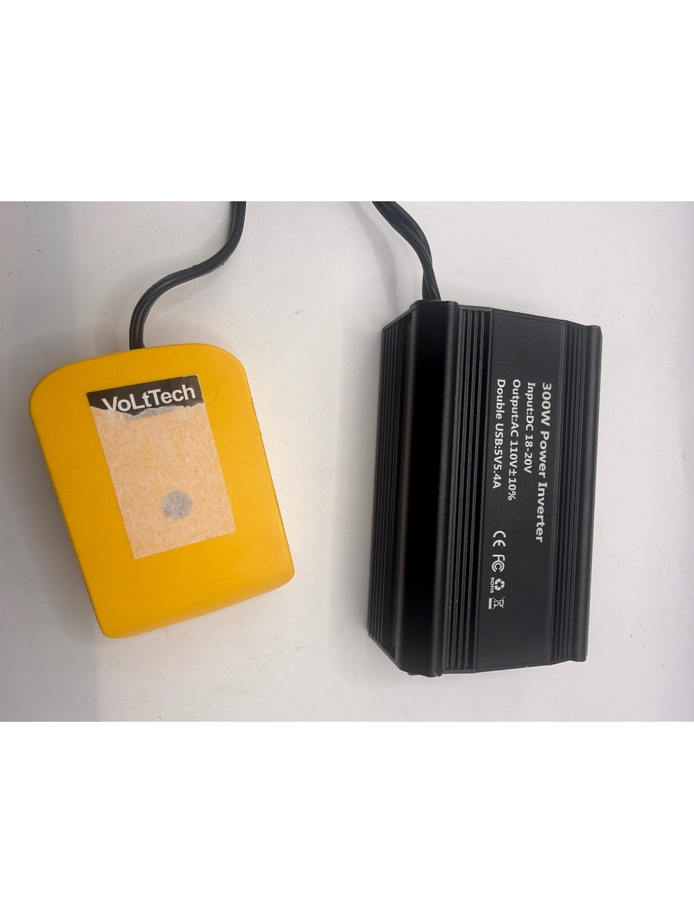 VoltTech 300W Power Inverter with Dual USB Ports and AC Outlets for Dewalt 20v